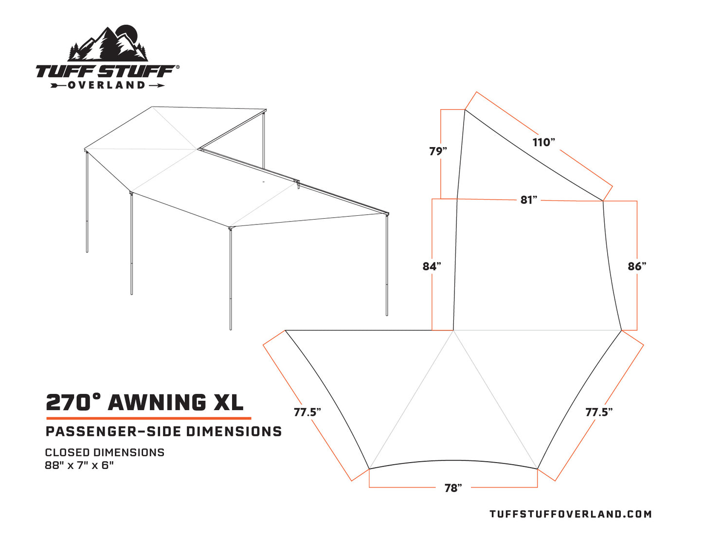 Tuff Stuff® Overland Awning XL, 270 Degree (Full Size Pick Ups)